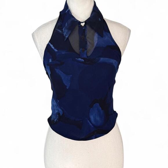 unbranded Other - blue abstract swirl halter top with button detail size XS